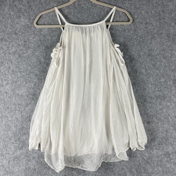 Belle France Silk Blend Top Women Small Floral Cold Shoulder Fairy Boho Romantic - Picture 12 of 16